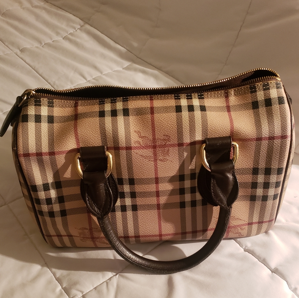 Authentic Burberry Haymarket Check Boston Bag
